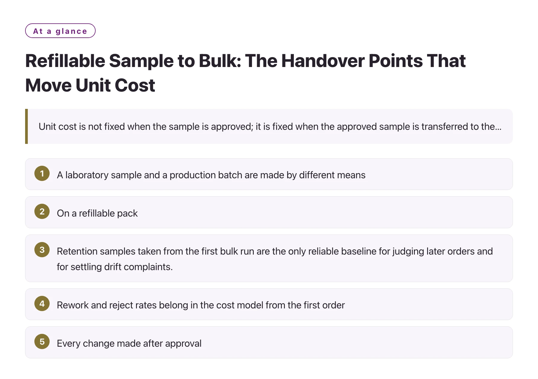 Refillable Sample to Bulk: The Handover Points That Move Unit Cost——全文要点速览
